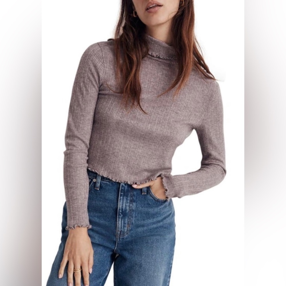 Madewell Cropped Long-Sleeve Turtleneck Tee Chocolate Raisin Size L